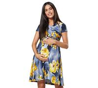 Happy Mama.Maternité d'allaitement Femme Robe Manche Courte Couche Double.598p (Graphite & Fleurs Jaunes, 40, L)