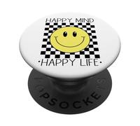 Happy Mind Happy Life 70s Visage Souriant à Carreaux PopSockets PopGrip Adhésif