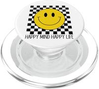 Happy Mind Happy Life 70s Visage Souriant à Carreaux PopSockets PopGrip pour MagSafe