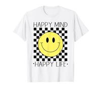 Happy Mind Happy Life 70s Visage Souriant à Carreaux T-Shirt