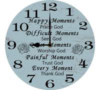 Happy moments Praise God. Every moment Thank God Horloge murale Décoration chrétienne Verse de la Bible Art mural Cadeaux religieux 25 x 25 cm Silencieux Fonctionnement à piles Horloge sans tic-tac