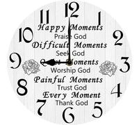 Happy moments Praise God. Every moment Thank God Horloge murale Décoration chrétienne Verse de la Bible Art mural Cadeaux religieux 25 x 25 cm Silencieux Fonctionnement à piles Horloge sans tic-tac