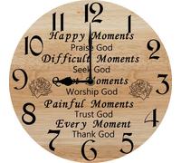 Happy moments Praise God. Every moment Thank God Horloge murale Décoration chrétienne Verse de la Bible Art mural Cadeaux religieux 25 x 25 cm Silencieux Fonctionnement à piles Horloge sans tic-tac
