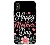 Happy Mother's Day Floral Cœurs Couronne Fleurie Maman Coque pour iPhone X/XS