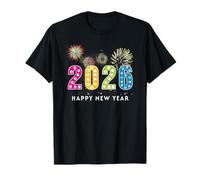 Happy New Year 2026 Fireworks Marquee Numbers Family Party T-Shirt