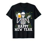 Happy New Year 2026 Squelette Boire de la bière Nouvel an Hommes T-Shirt