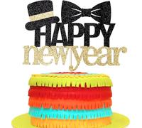 Happy New Year Cake Toppers, Décoration gâteau Nouvel An, Bonne Année Cupcake Toppers, Décoration de Gâteau Happy New Year Topper Gateau, Deco Gateau pour Fête du Nouvel An, Décorations Muffins (A)