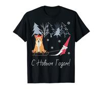 Happy New Year Cute Retro Gnome Corgi Chien de Noël Russe T-Shirt