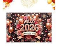 Happy New Year Decorations, Large Fabric Poster and 2026 Backdrop Sign Long Tail, Print Feature, Party Supplies Accessory with Usage for Home Living Room Garage Yard Porch School Office