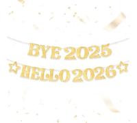 Happy New Year Guirlande 2026, guirlande du Nouvel An, décoration de fête du Nouvel An, décoration Eve Gold, décoration du Nouvel An, décoration de plafond, bannière à paillettes, Bye 2025 Hello 2026