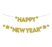 Happy New Year Guirlande décorative pour le Nouvel An 2026 Argentée Guirlande à paillettes Nouvel An Accessoires de décoration Eve Frohes Foil Guirlande à paillettes pour Nouvel An Soirée du Nouvel An