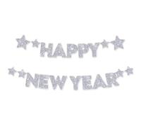 Happy New Year Guirlande décorative pour le Nouvel An 2026 Argentée Guirlande à paillettes Nouvel An Accessoires de décoration Eve Frohes Foil Guirlande à paillettes pour Nouvel An Soirée du Nouvel An