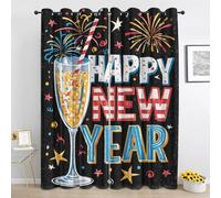 Happy New Year Rideau - Vacances Vintage Occultant Rideaux - pour Salon Chambre - Thermique Isolant Rideau 2 Panneaux - 117L x 137H cm Uc701