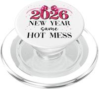 Happy New Year Same Hot Mess 2026 New Year Coquette Pink Bow PopSockets PopGrip pour MagSafe