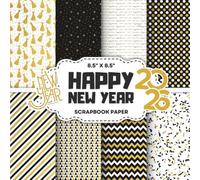 Happy New Year Scrapbook Paper: Decorative Double-Sided Black & Gold Craft Papers for Junk Journals, Wrapping, Card Making & Mixed Media Projects