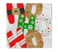 HAPPY PAPER Lot de 20 serviettes de Noël COOKIES WHITE en tissu 3 couches, pliage 1/4, 33 x 33 cm, design avec biscuits colorés en rouge, blanc et vert