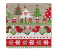 HAPPY PAPER ZAOUI Lot de 20 serviettes de Noël en tissu 3 couches, pliage 1/4, 33 x 33 cm, design : oiseaux d'hiver, sapins, cadeaux et ornements