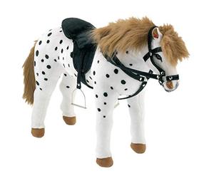 Happy People - 58980 - Peluche - Cheval Pommelé - Debout avec Selle et Bride - Blanc/Noir
