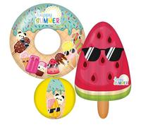 Happy People Happy Summer Lot de 3 Kits de Plage gonflables, bouée et Matelas gonflables en Forme de Melon pour Enfants à partir de 3 Ans - Jouet de Plage et Accessoires de Piscine pour l'été, Le