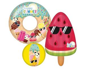 Happy People Happy Summer Lot de 3 Kits de Plage gonflables, bouée et Matelas gonflables en Forme de Melon pour Enfants à partir de 3 Ans - Jouet de Plage et Accessoires de Piscine pour l'été, Le