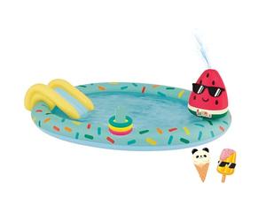 Happy People Pataugeoire Centre de Jeux Ice - Piscine pour Enfants avec Toboggan et arroseur, avec Jeu de Lancer et Figurines de Jeu, raccord de Tuyau d'arrosage, env. 198 x 150 x 18 cm - Jouet