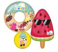 Happy People - Summer 3er Strandset Balle pour Piscine,Bouée Gonflable & Matelas