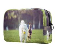 Happy Pet Dog Playing on Grass Trousse à cosmétiques pour femme, trousse de toilette de voyage, grande pochette de maquillage pratique avec fermeture éclair, multicolore, 18.5x7.5x13cm/7.3x3x5.1in,