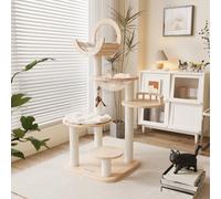 Happy&Polly Arbre à chat en bois massif - Tour à chat à plusieurs niveaux avec hamac confortable, griffoirs en sisal, plateforme rembourrée, 4 modes d'installation, grand centre d'activités pour chats