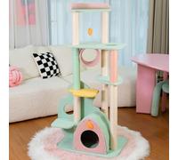 Happy & Polly Arbre à chat extra large de 146,1 cm avec griffoirs en sisal - Maison de luxe confortable et robuste pour chats - Plateforme d'activités de jeu à plusieurs niveaux - Grand perchoir -