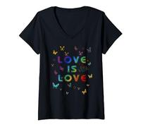 Happy Pride Month - Love is Love - LGBTQI+ Rainbow T-Shirt avec Col en V
