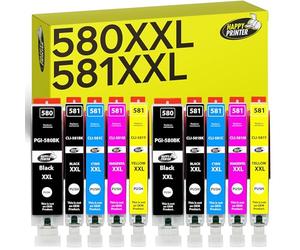 Happy Printer 10 XXL Cartouches compatibles avec Canon PGI-580 CLI-581 pour Pixma TR7500 TR7550 TR8550 TS6100 TS6150 TS6151 TS6250 TS6251 TS6350 TS6351 TS705 TS9550 TS9551c