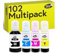 Happy Printer Encre Epson 102 pour EcoTank ET-4850 ET-2850 ET-2856 ET-3850 ET-4856 ET-15000 (4 Bouteilles d'encre de 1x127ml, 3x70ml)