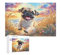Happy Pug dans Le Champ de blé coloré Puzzle 1000 Pièces pour Famille Soirée Puzzle Résolution De Problèmes Cadeau pour Cohésion 1000 PCS