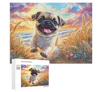 Happy Pug dans Le Champ de blé coloré Puzzle 500 Pièces pour Famille Activité Intérieure Coopération Et Défi Cadeau pour Vacances 500 PCS