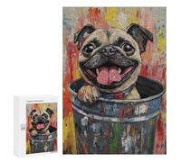 Happy Pug in Trash Can -1 Puzzle 1000 Pièces Educa Jouet en Bois Cadeau Unique Décoration Intérieure Jeu Éducatif Challenge Toy Adultes Et Enfants À Partir De 14 Ans 300 PCS