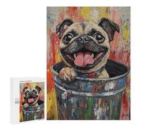 Happy Pug in Trash Can -1 Puzzle 1000 Pièces Educa Jouet en Bois Cadeau Unique Décoration Intérieure Jeu Éducatif Challenge Toy Adultes Et Enfants À Partir De 14 Ans 500 PCS