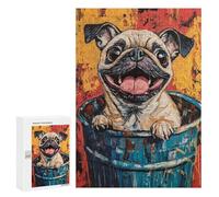 Happy Pug in Trash Can Puzzle 1000 Pièces Educa Jouet en Bois Cadeau Unique Décoration Intérieure Jeu Éducatif Challenge Toy Adultes Et Enfants À Partir De 14 Ans 300 PCS
