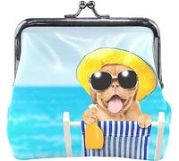 Happy Puppy Resting on A Deck Chair in The Beach Pouch Small Wallet - Kiss-Lock Change Coin Purse Wallets for Women Girl