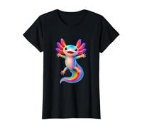 Happy Rainbow Axolotl Coloré Mignon Amoureux de créatures Aquatiques T-Shirt Graphique avec Valeur, Femme, Noir, L