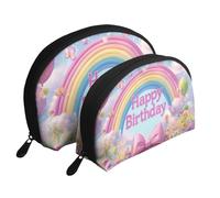 Happy Rainbow Birthday Lot de 2 trousses de maquillage portables Motif anniversaire, blanc, Taille unique