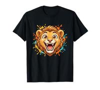 Happy Roaring Lion Face Colorful Splash Jungle T-Shirt