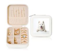 Happy Samoyed Dog Peeking Étui à bijoux de voyage en cuir PU pour bagues, boucles d'oreilles, pendentifs, colliers pour filles et femmes