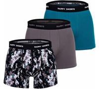 Happy Shorts Caleçon boxeur, 3er Pack - Retro Jersey, Logobund Camouflage Blau/Grau L