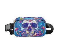 Happy Skull Rainbow Champignon Sac banane tendance pour homme et femme Petit sac à bandoulière avec sangle réglable pour voyage, vacances, course à pied