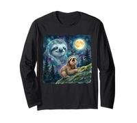 Happy Sloth Howling at The Moon Night Sky Animal Art Manche Longue