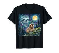 Happy Sloth Howling at The Moon Night Sky Animal Art T-Shirt