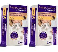 Happy Snack by FELIWAY - Boîte de 24 Sticks au goût Poulet. Relaxez Votre Chat Autour d'un Moment de complicité Présenté sous Forme de friandise onctueuse. (Lot de 2)