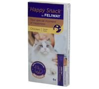 Happy Snack By FELIWAY - Boîte de 6 sticks au goût poulet. Relaxez votre chat autour d'un moment complicité . Présenté sous forme friandise onctueuse. Aliment 6x15 g