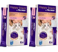 Happy Snack by FELIWAY - Boîte de 6 Sticks au goût Saumon. Relaxez Votre Chat Autour d'un Moment de complicité Présenté sous Forme de friandise onctueuse. (Lot de 2)