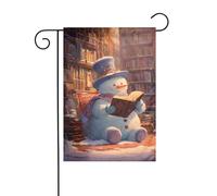 Happy Snowman Reading Book In Library Garden Flag 30 x 45 cm Vertical Double Face Farmhouse Holiday Outdoor Decorations Yard Flag